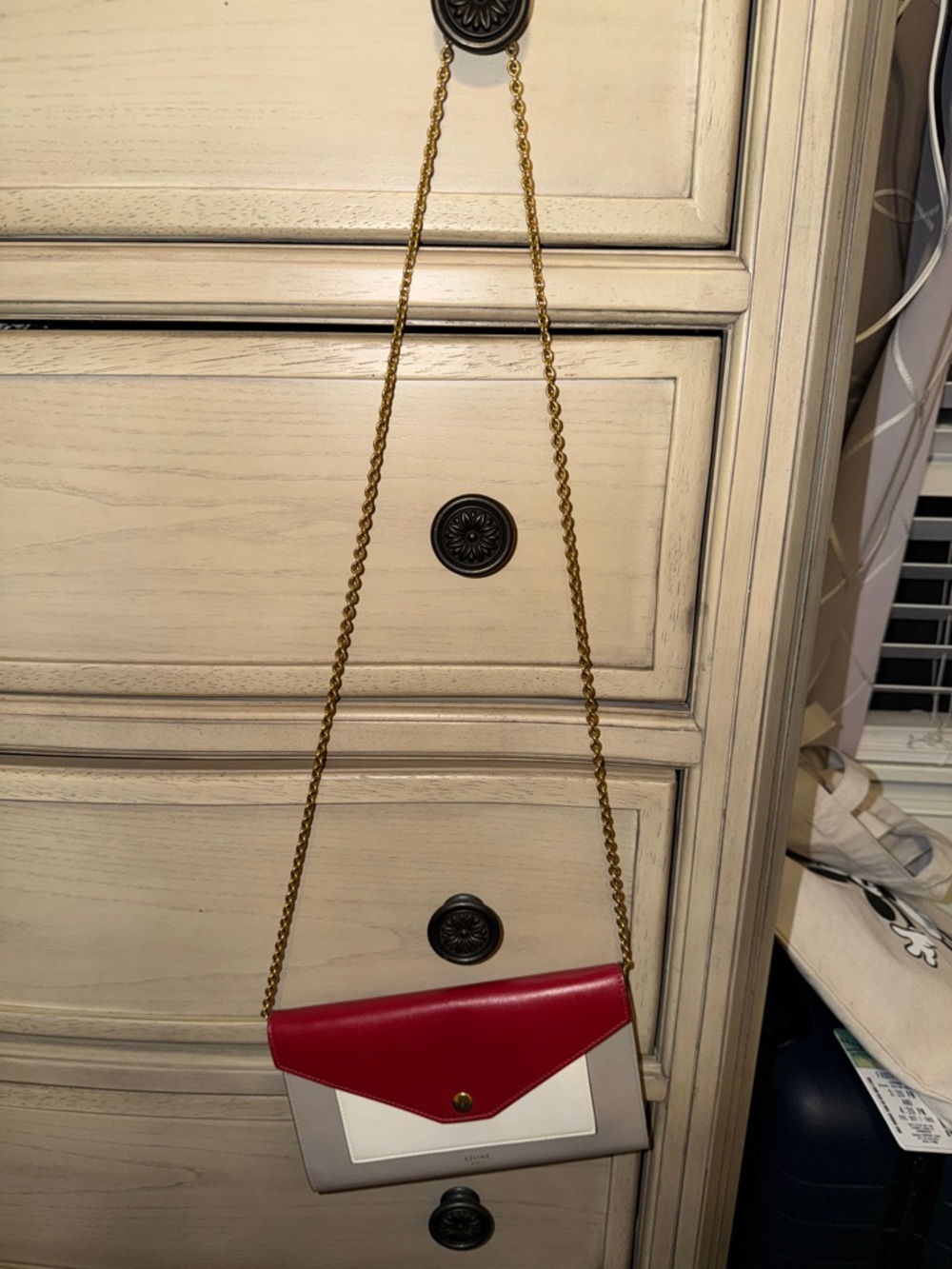 Celine Women’s Colorblock Chain Crossbody Bag - Red, White, Taupe